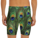Peacock Tail Print Men's Long Boxer Briefs