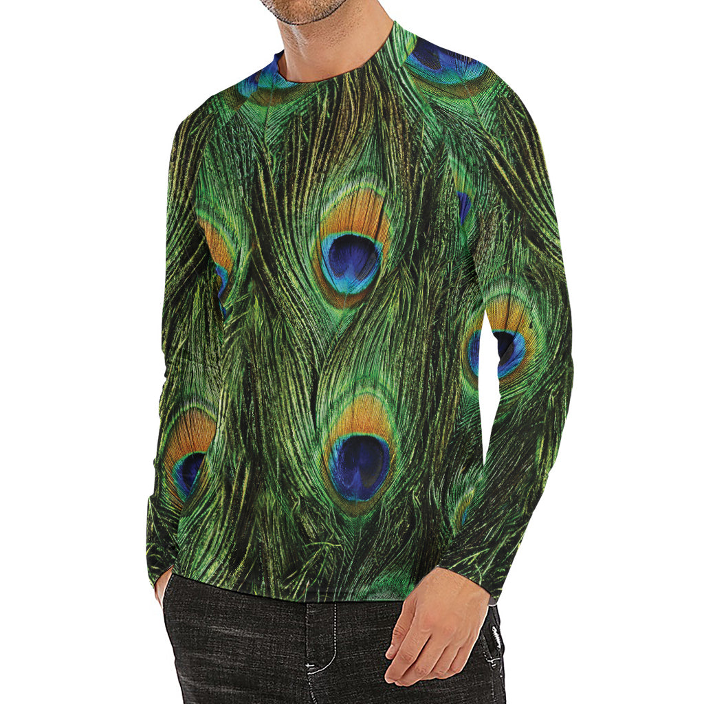 Peacock Tail Print Men's Long Sleeve Rash Guard