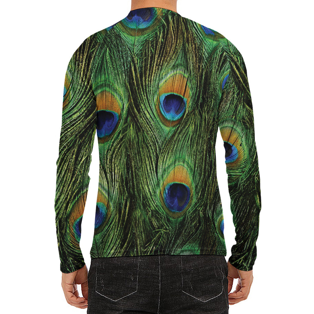 Peacock Tail Print Men's Long Sleeve Rash Guard