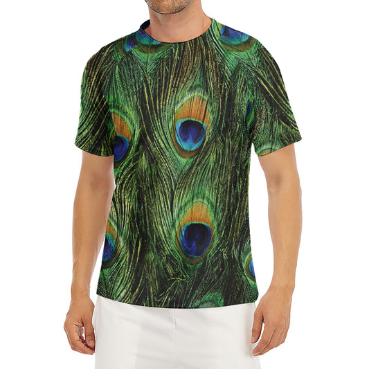 Peacock Tail Print Men's Short Sleeve Rash Guard