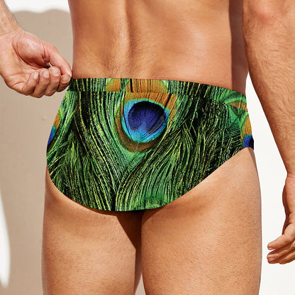 Peacock Tail Print Men's Swim Briefs