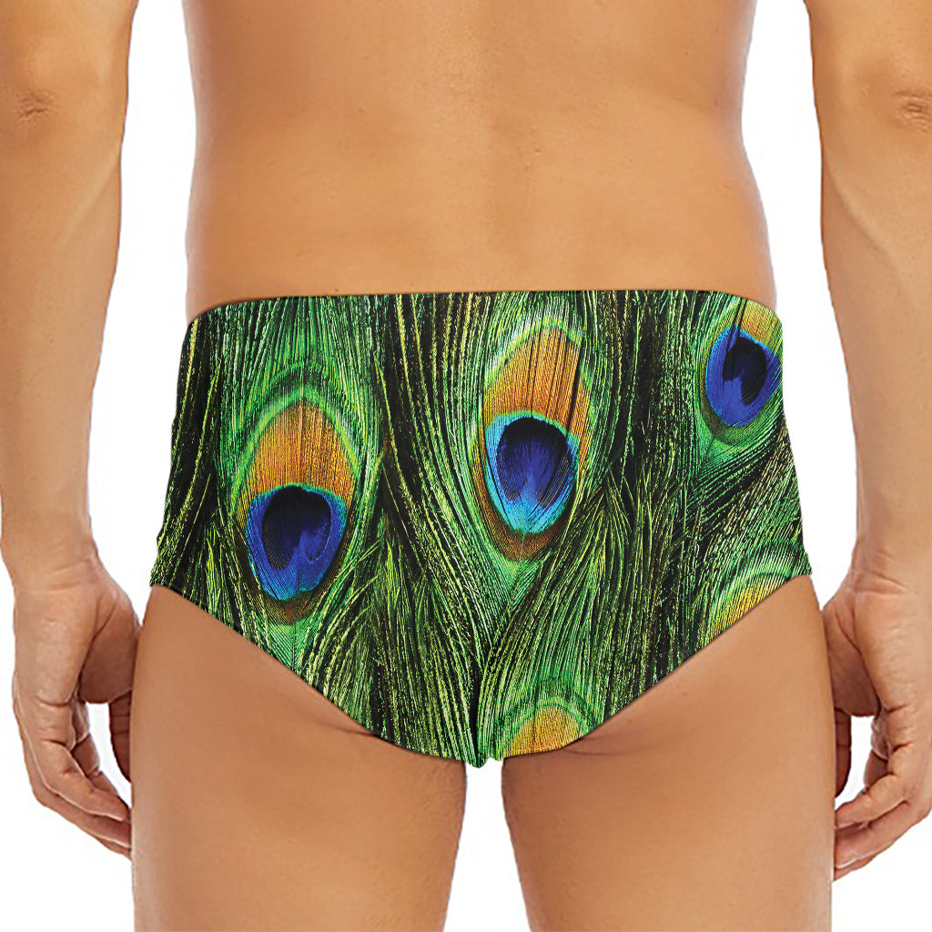 Peacock Tail Print Men's Triangle Swim Briefs