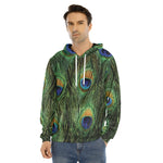 Peacock Tail Print Men's Velvet Pullover Hoodie