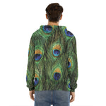 Peacock Tail Print Men's Velvet Pullover Hoodie