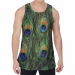 Peacock Tail Print Men's Velvet Tank Top
