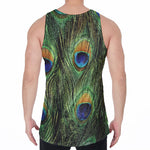 Peacock Tail Print Men's Velvet Tank Top
