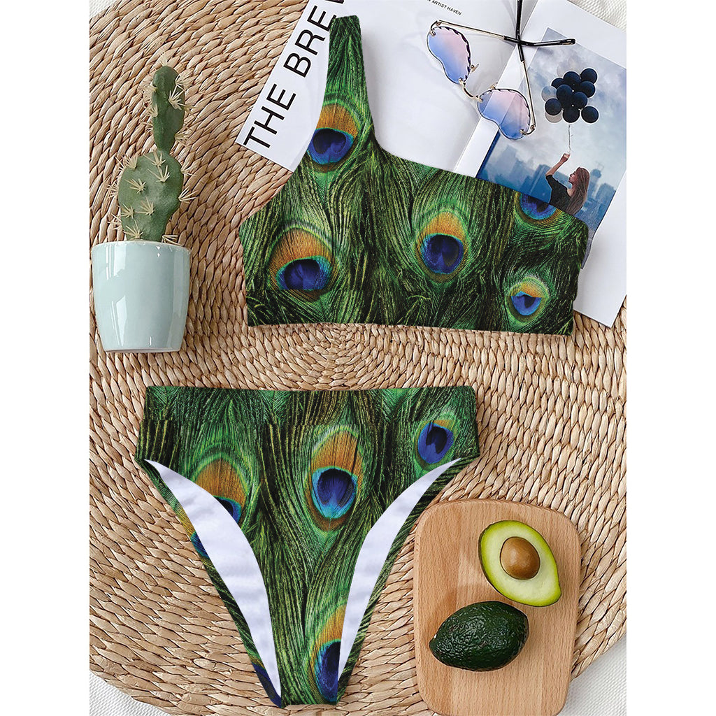 Peacock Tail Print One Shoulder Bikini Top