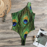 Peacock Tail Print One Shoulder Bodysuit
