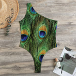 Peacock Tail Print One Shoulder Bodysuit