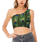 Peacock Tail Print One Shoulder Crop Top