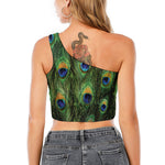 Peacock Tail Print One Shoulder Crop Top