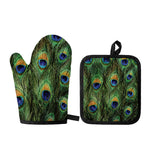 Peacock Tail Print Oven Mitt And Pot Holder Set