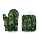 Peacock Tail Print Oven Mitt And Pot Holder Set