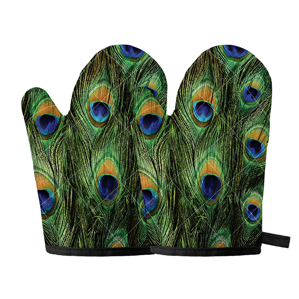 Peacock Tail Print Oven Mitts