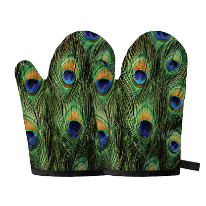 Peacock Tail Print Oven Mitts