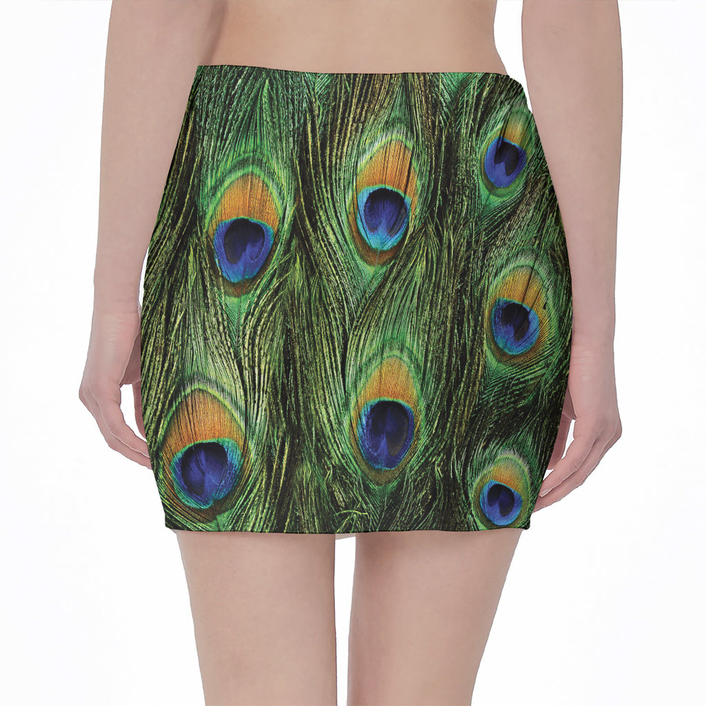 Peacock Tail Print Pencil Mini Skirt