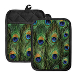 Peacock Tail Print Pot Holders With Pocket