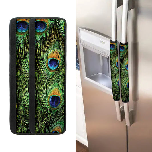 Peacock Tail Print Refrigerator Handle Covers