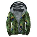 Peacock Tail Print Sherpa Lined Zip Up Hoodie