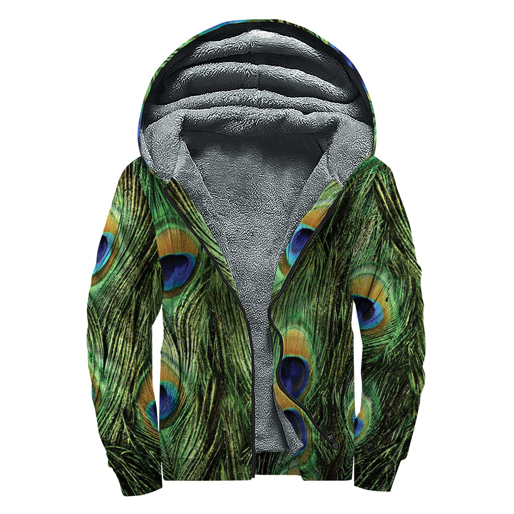 Peacock Tail Print Sherpa Lined Zip Up Hoodie