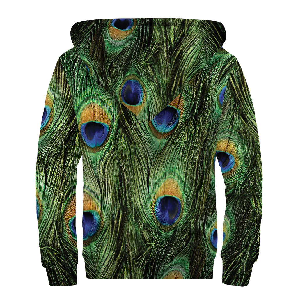 Peacock Tail Print Sherpa Lined Zip Up Hoodie