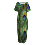 Peacock Tail Print Short Sleeve Long Nightdress