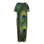 Peacock Tail Print Short Sleeve Long Nightdress