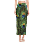 Peacock Tail Print Side Slit Maxi Skirt