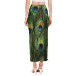 Peacock Tail Print Side Slit Maxi Skirt