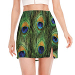 Peacock Tail Print Side Slit Mini Skirt