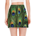 Peacock Tail Print Side Slit Mini Skirt