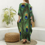 Peacock Tail Print Silk V-Neck Kaftan Dress
