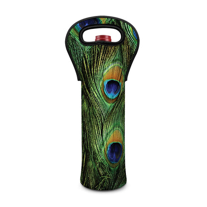 Peacock Tail Print Single Neoprene Wine Tote