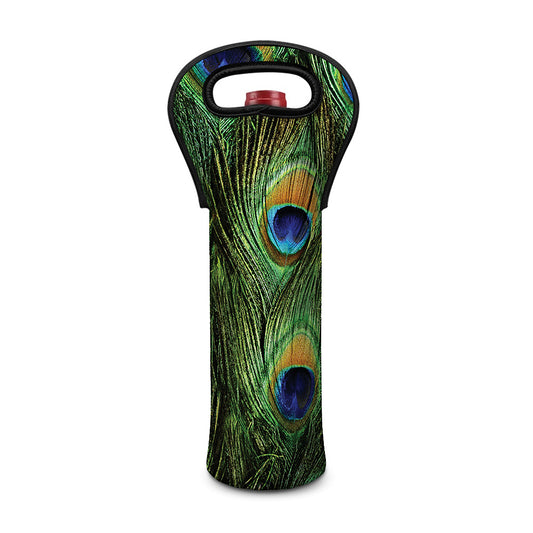Peacock Tail Print Single Neoprene Wine Tote