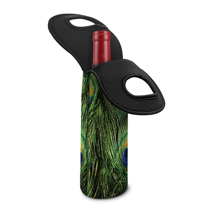 Peacock Tail Print Single Neoprene Wine Tote
