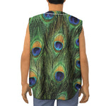 Peacock Tail Print Sleeveless Baseball Jersey