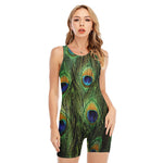 Peacock Tail Print Sleeveless One Piece Swimsuit