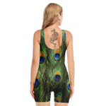 Peacock Tail Print Sleeveless One Piece Swimsuit