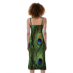 Peacock Tail Print Slim Fit Midi Cami Dress