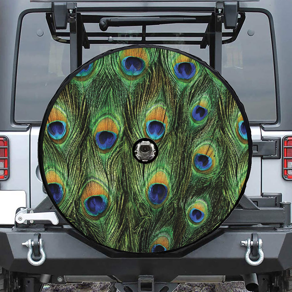 Peacock Tail Print Tire Cover With Camera Hole