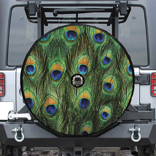 Peacock Tail Print Tire Cover With Camera Hole