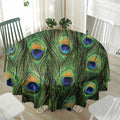 Peacock Tail Print Waterproof Round Tablecloth