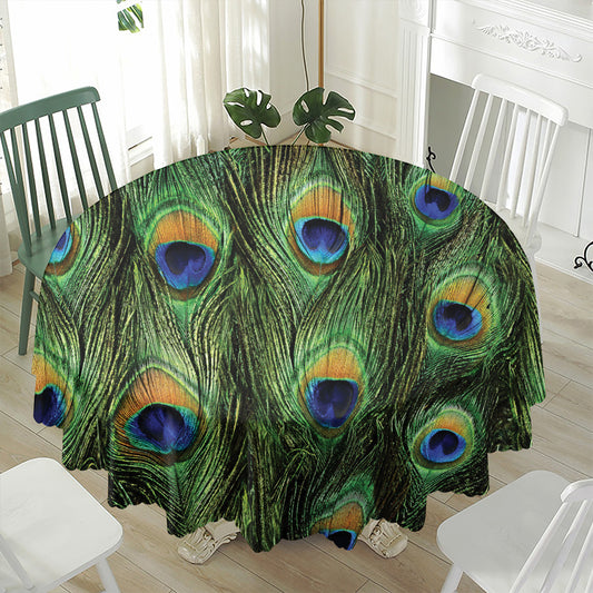 Peacock Tail Print Waterproof Round Tablecloth