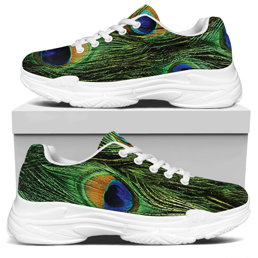 Peacock Tail Print White Chunky Shoes
