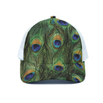Peacock Tail Print White Mesh Trucker Cap
