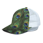 Peacock Tail Print White Mesh Trucker Cap