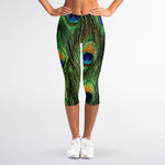 Peacock Tail Print Women's Capri Leggings