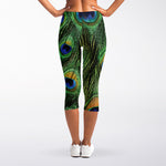 Peacock Tail Print Women's Capri Leggings