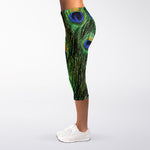 Peacock Tail Print Women's Capri Leggings