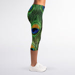 Peacock Tail Print Women's Capri Leggings